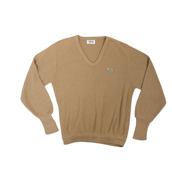 Vintage 70s The Fox Sweater JCPenney tan wool knit v-neck sweater Men's L - Picture 1 of 5